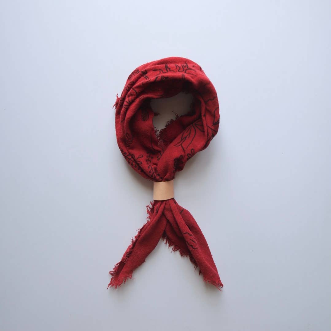Poppy Red Botanical Print Naturally Dyed Bandana (Black)