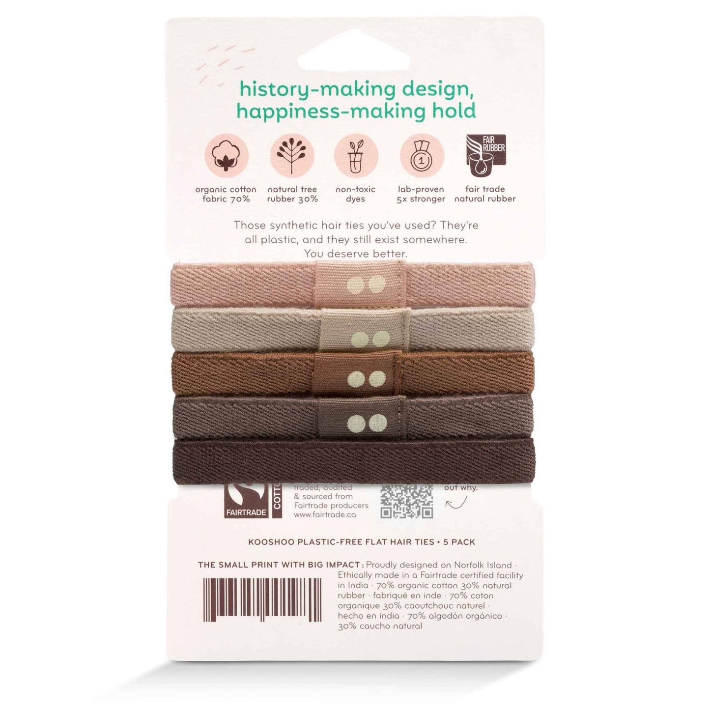 Plastic-free Flat Hair Ties - Organic Cotton, Earth Tints