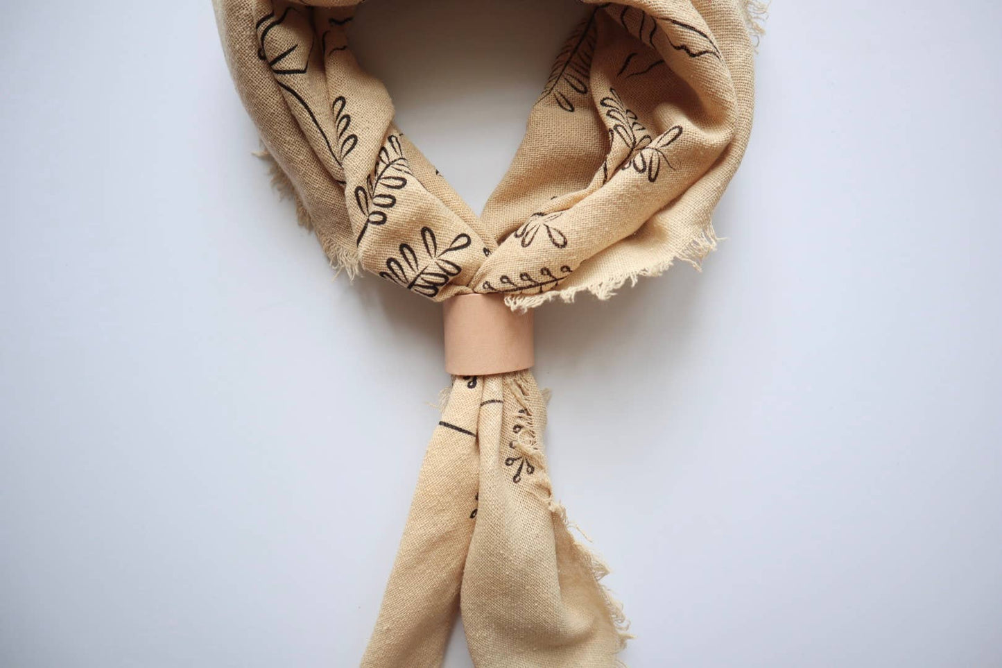 Oatmeal Botanical Print Naturally Raw Silk Bandana-black ink