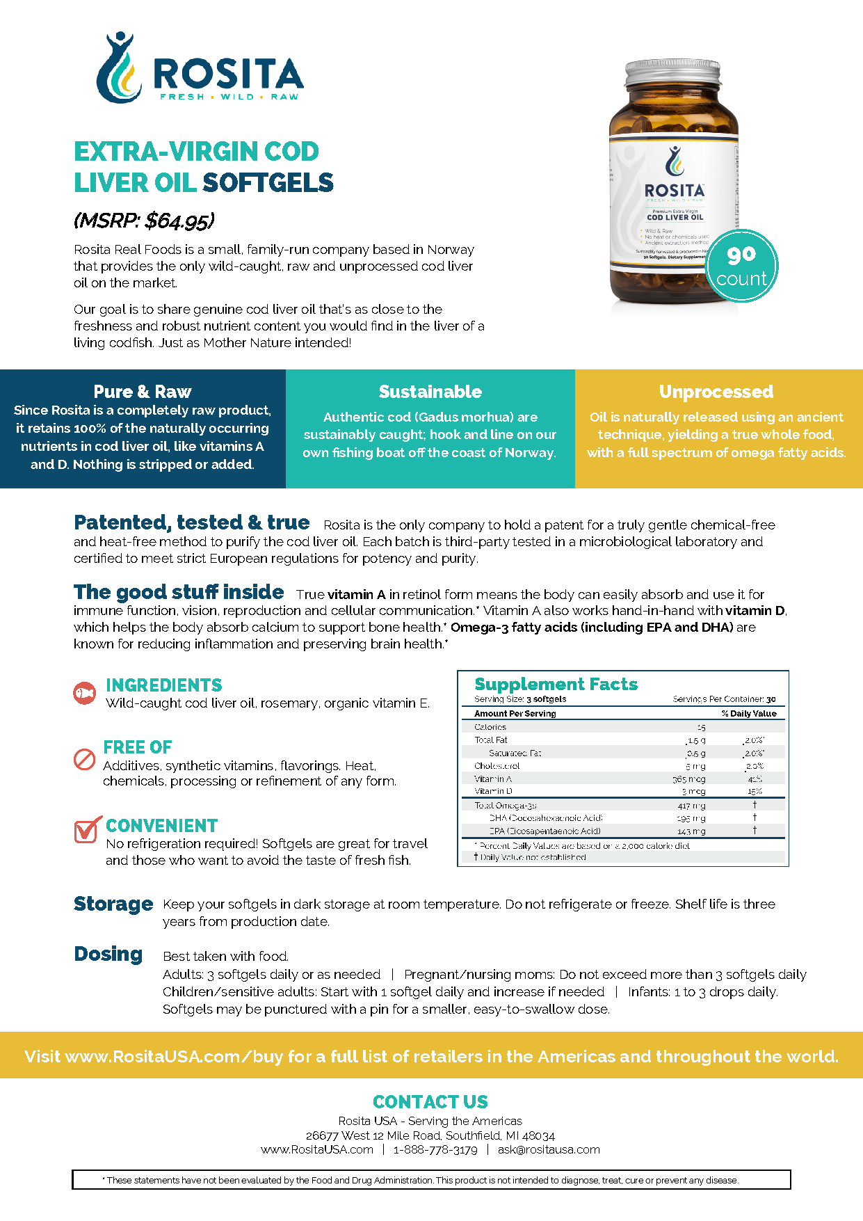 Rosita Extra Virgin Cod Liver Oil Softgels