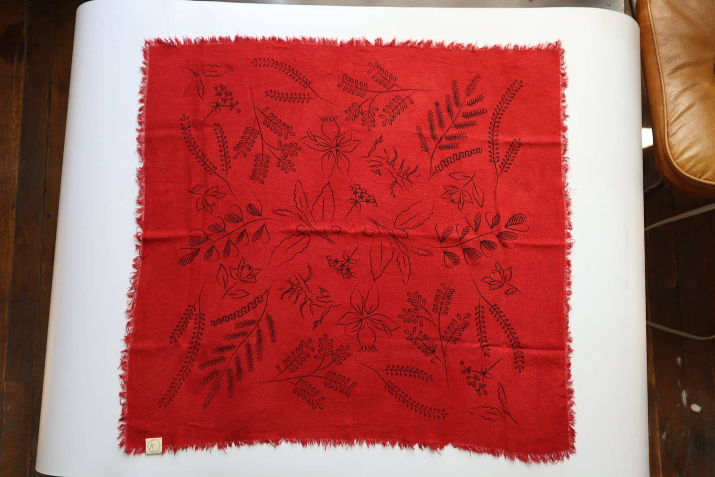 Poppy Red Botanical Print Naturally Dyed Bandana (Black)