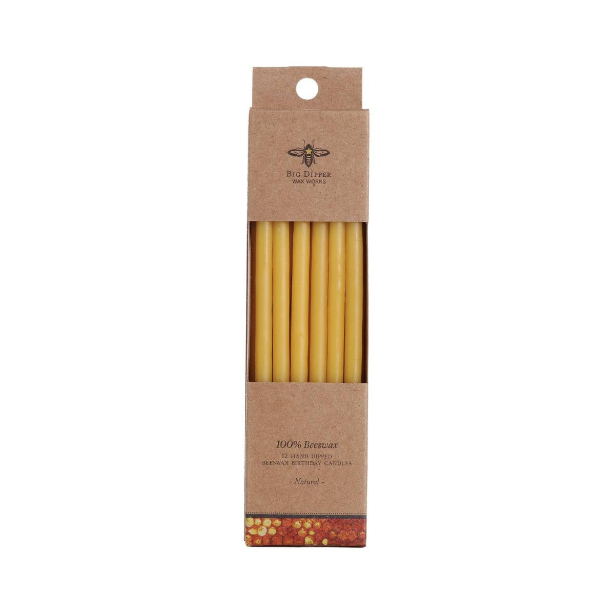 Birthday Candles – 100% Pure Beeswax – 6” Hand-Dipped: Natural
