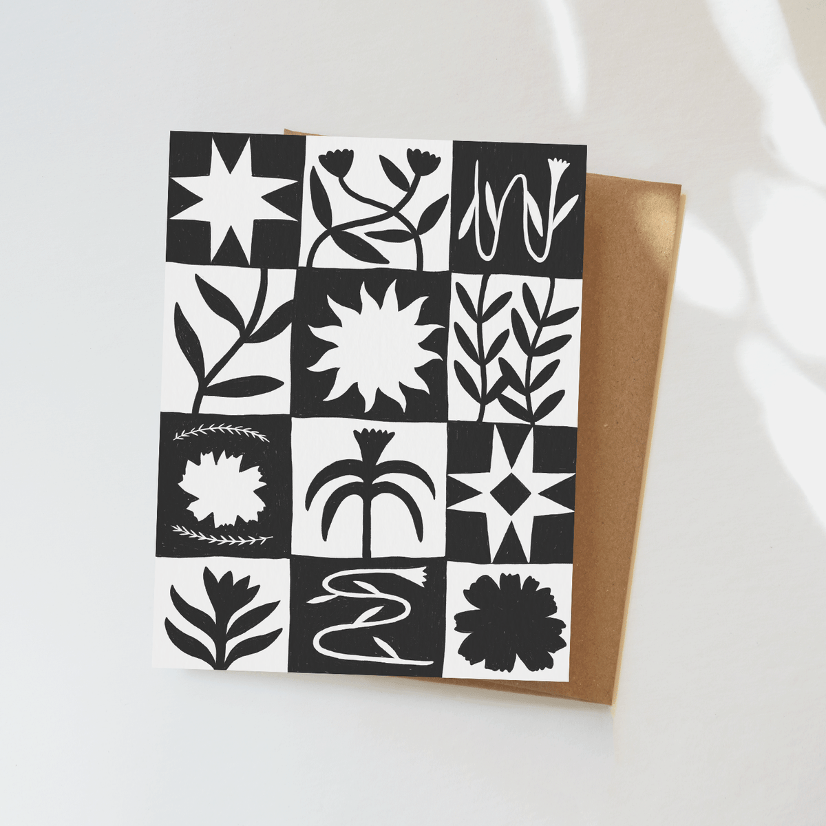 Patchwork Greeting Card - Black and White Checker Design