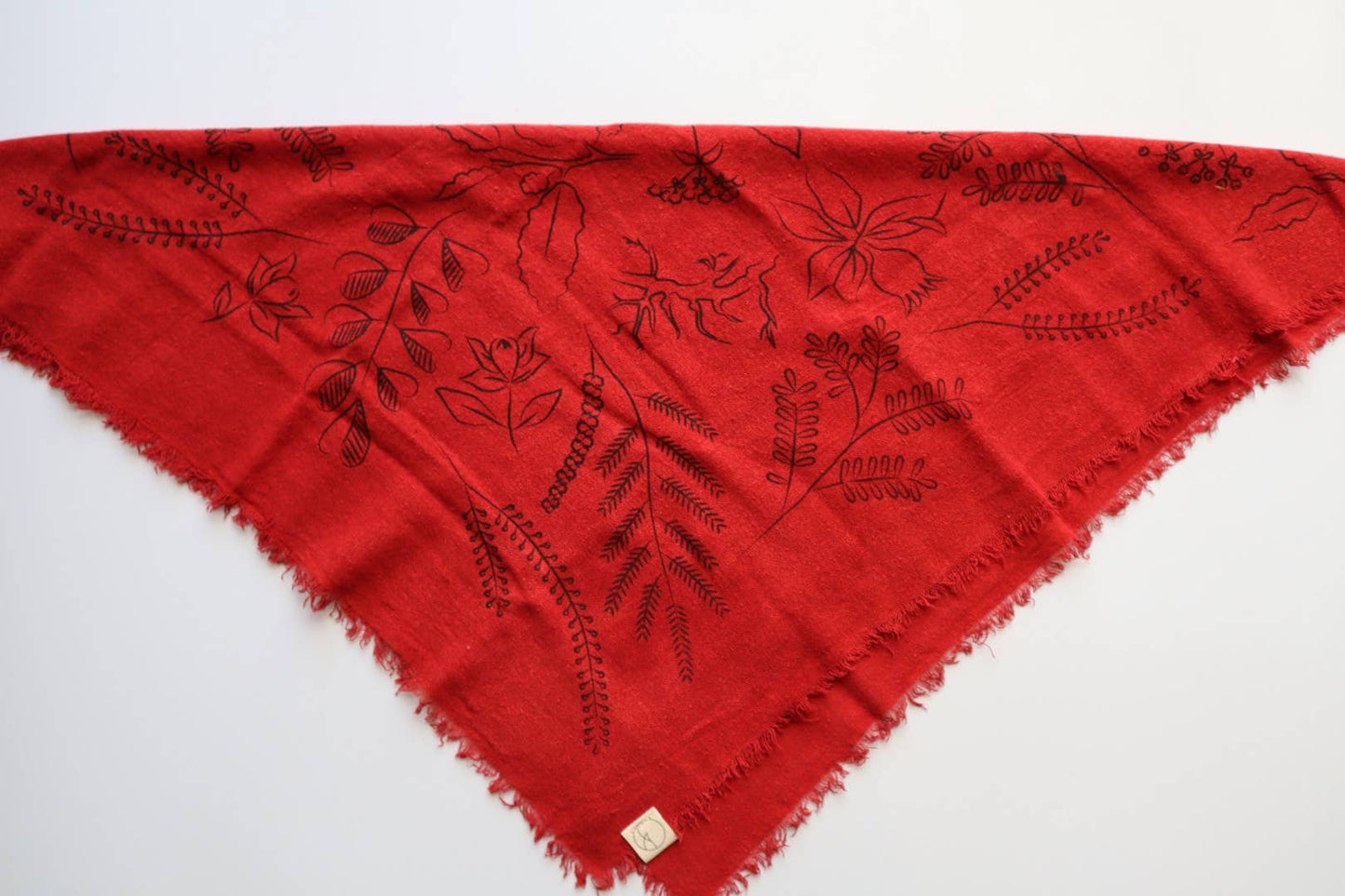 Poppy Red Botanical Print Naturally Dyed Bandana (Black)