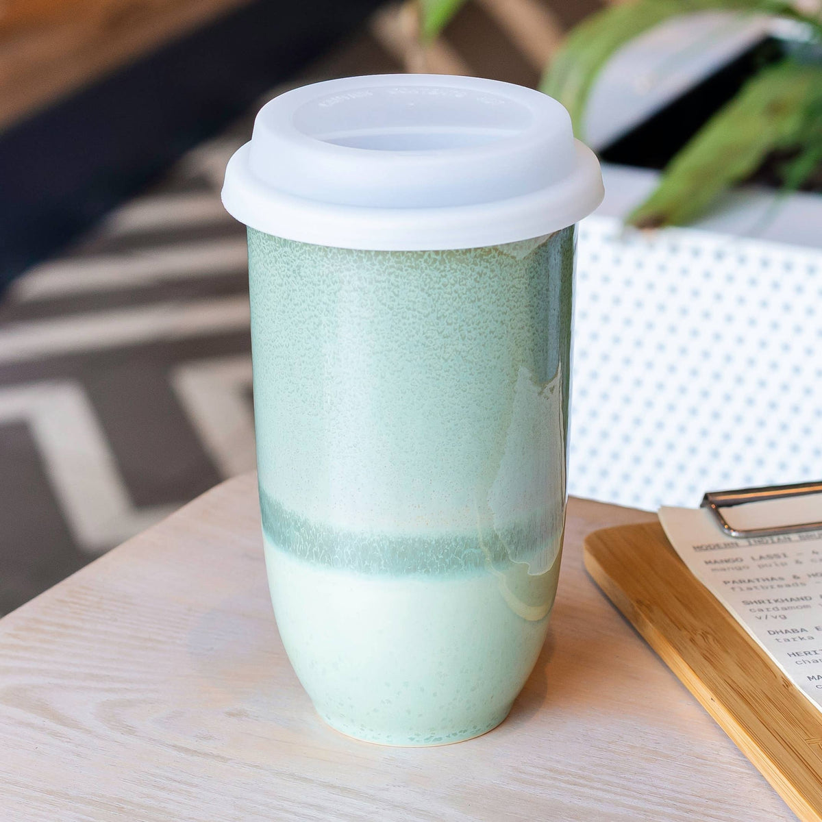 Emerald 16oz Ceramic Travel Mug – Forest-Inspired & Reusable