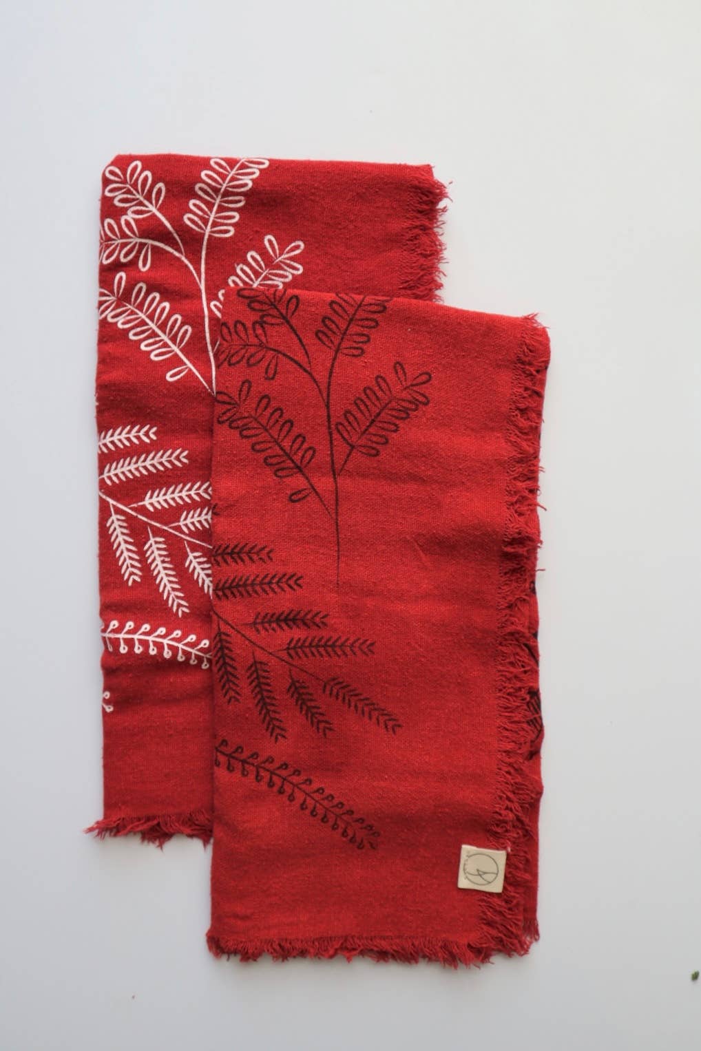 Poppy Red Botanical Print Naturally Dyed Bandana (Black)