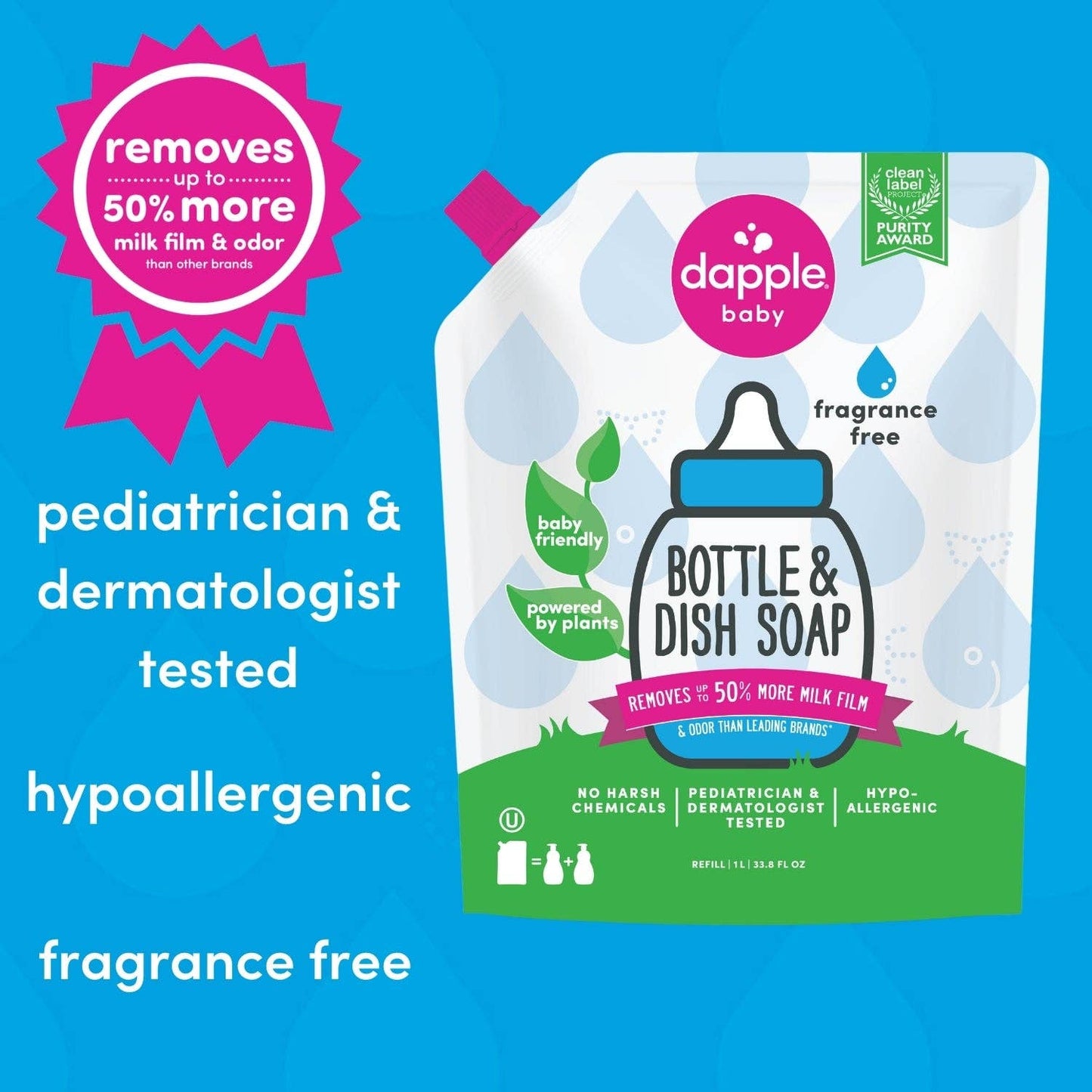 Dapple Baby Bottle & Dish Soap-Fragrance Free 34 oz.