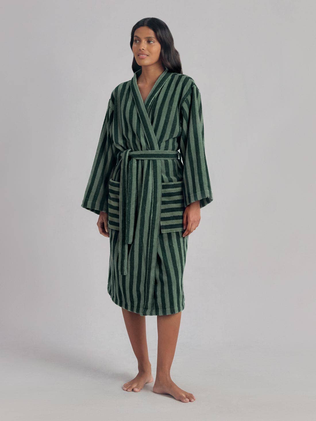 Pine Green Pembroke Stripe Cotton Robe