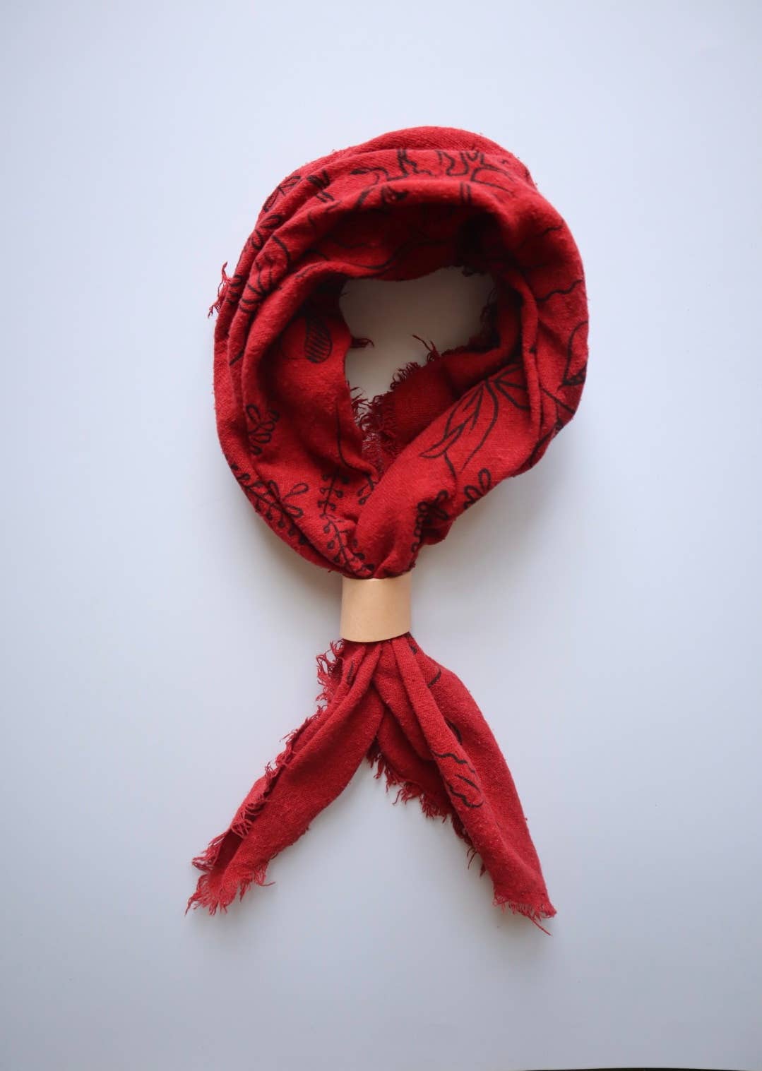 Poppy Red Botanical Print Naturally Dyed Bandana (Black)