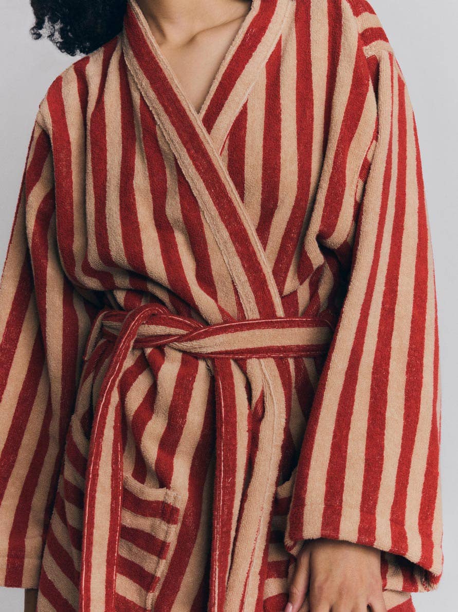 Sandstone Red Pembroke Stripe Cotton Robe
