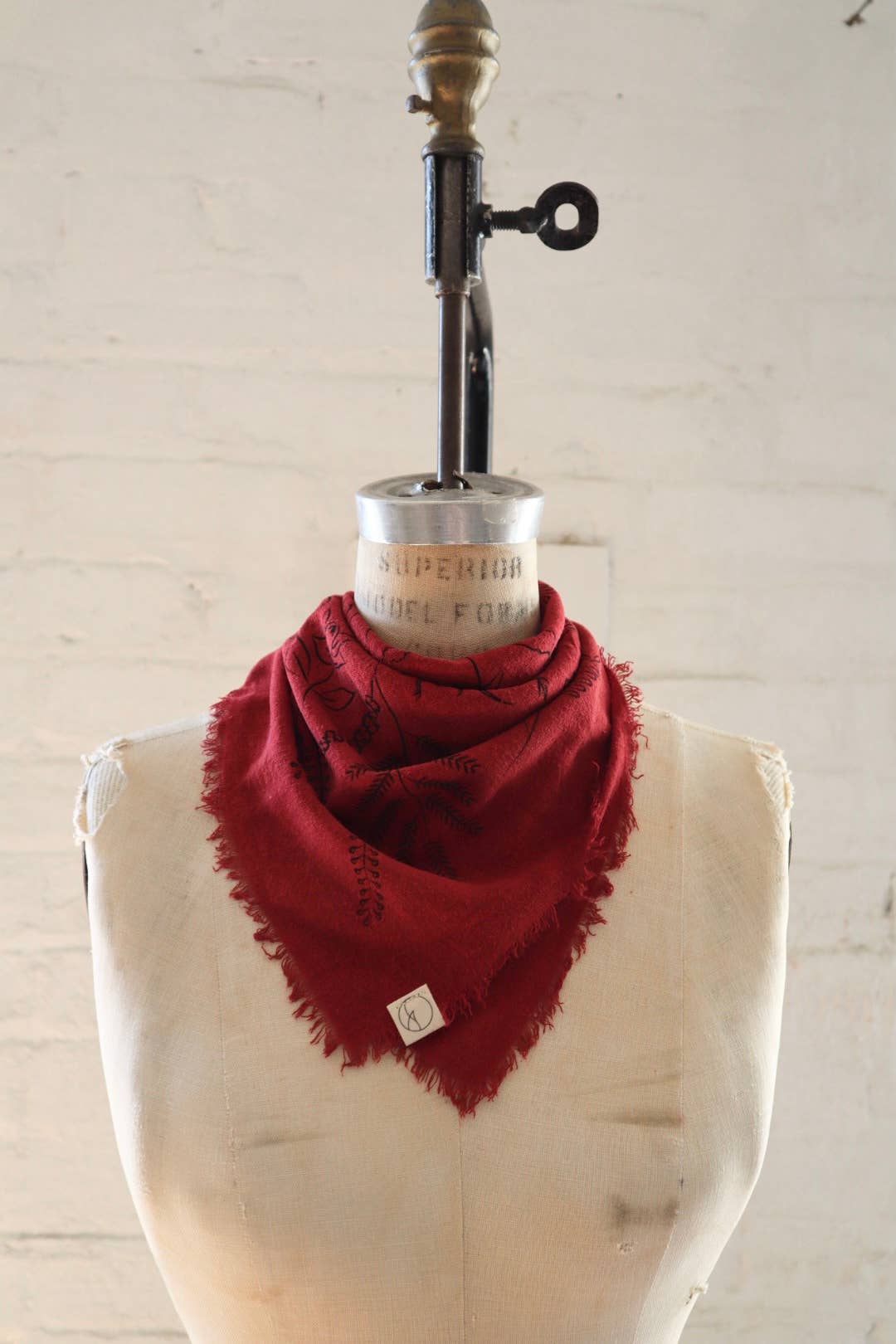 Poppy Red Botanical Print Naturally Dyed Bandana (Black)