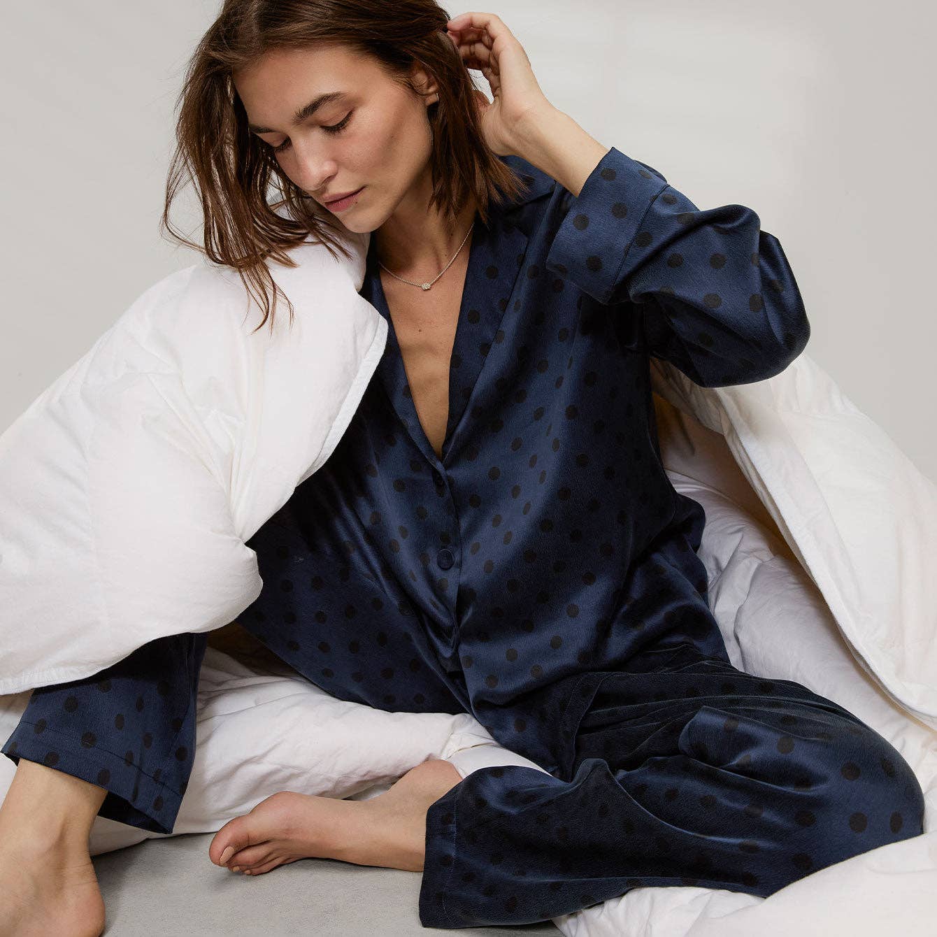 Washable Silk Long Sleeve Pant Set