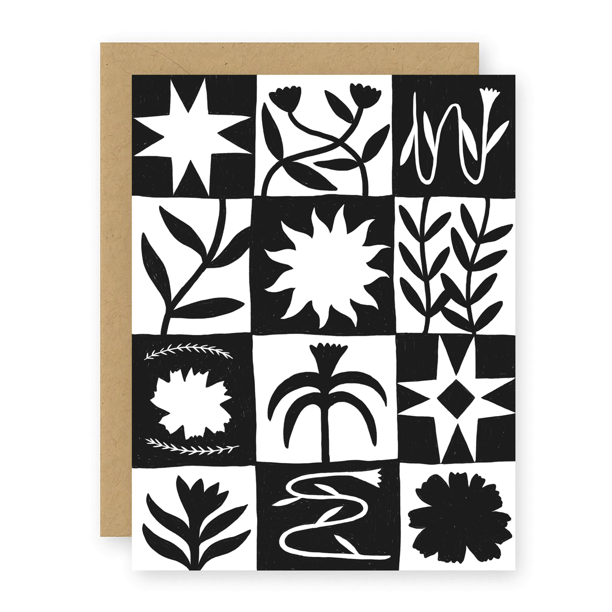Patchwork Greeting Card - Black and White Checker Design