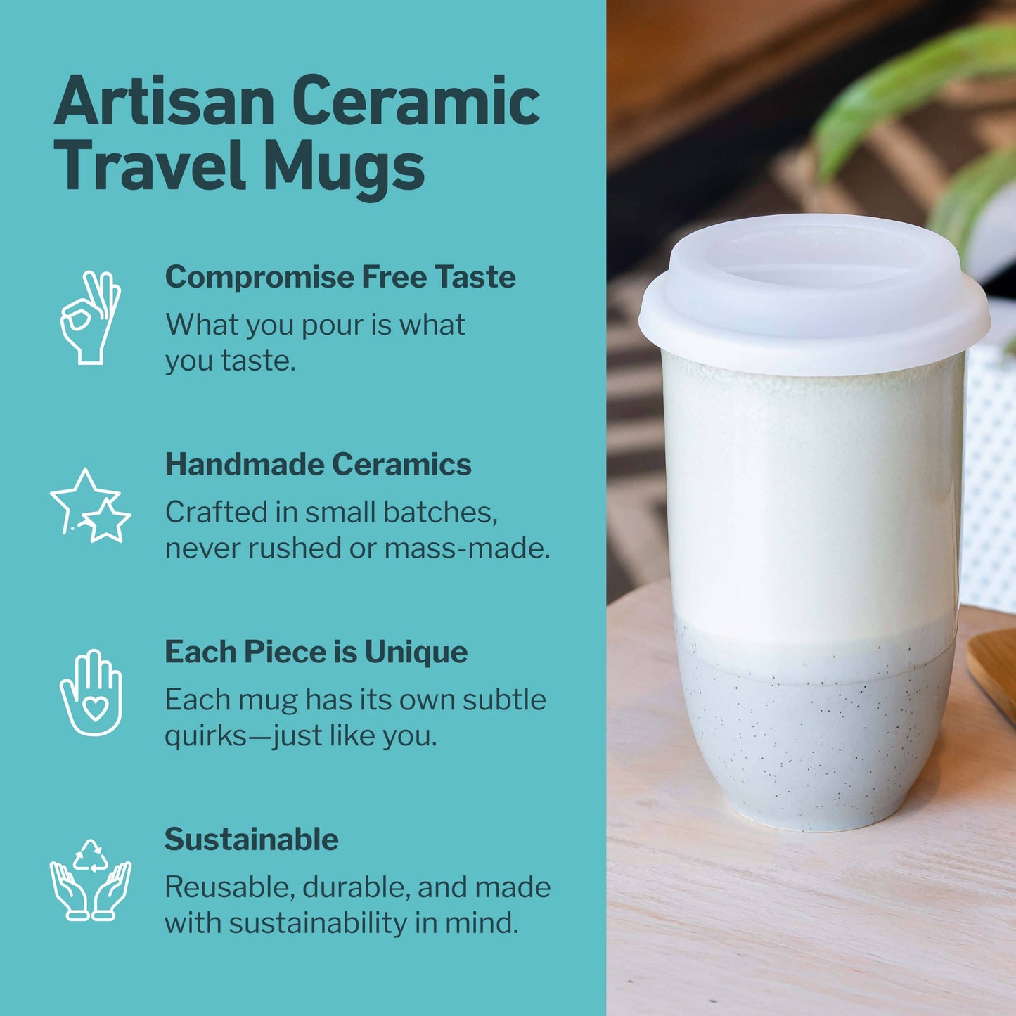 Mist Ceramic Travel Cup – 16oz with Lid & Sleeve