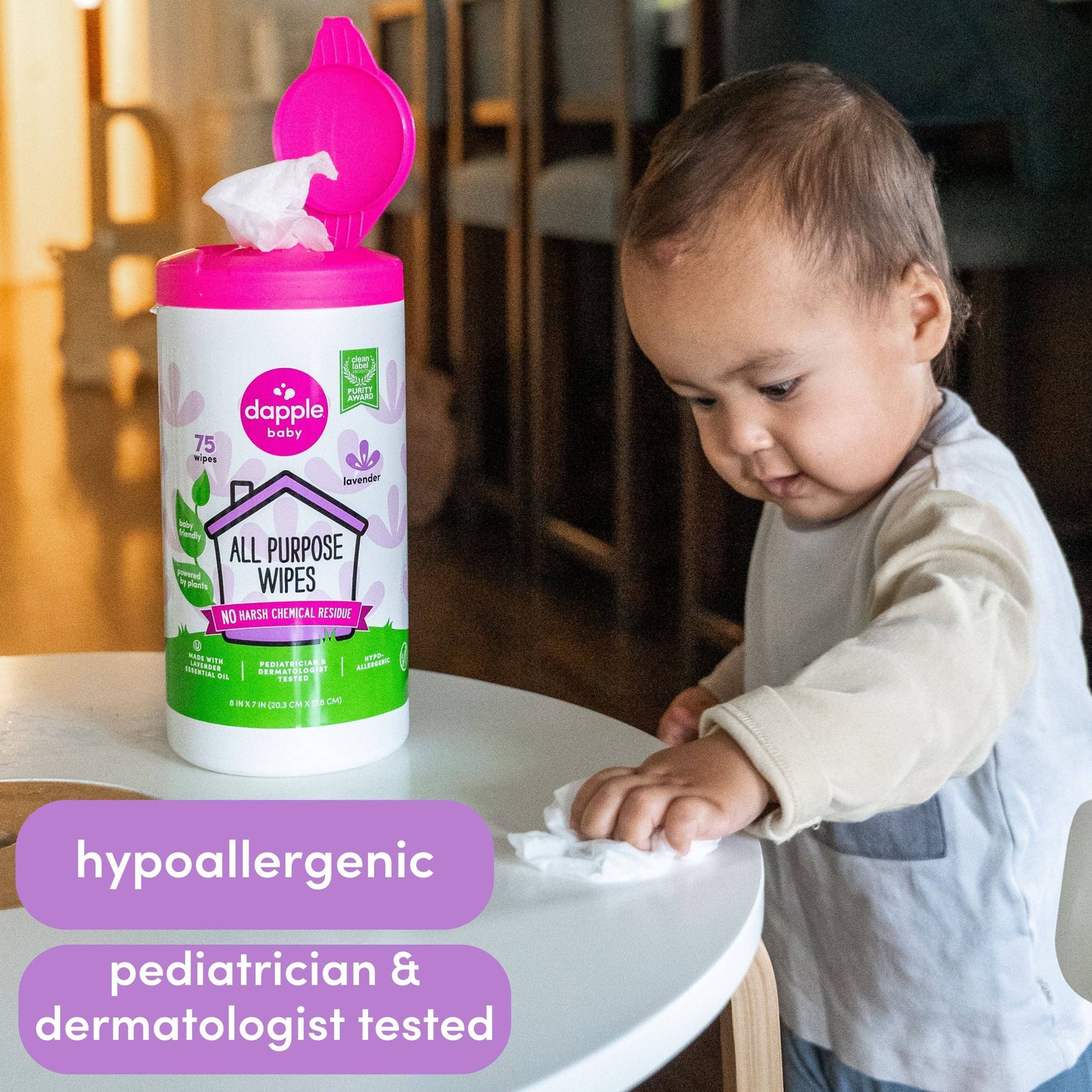 Dapple All Purpose Cleaner Wipes, Lavender, 75ct