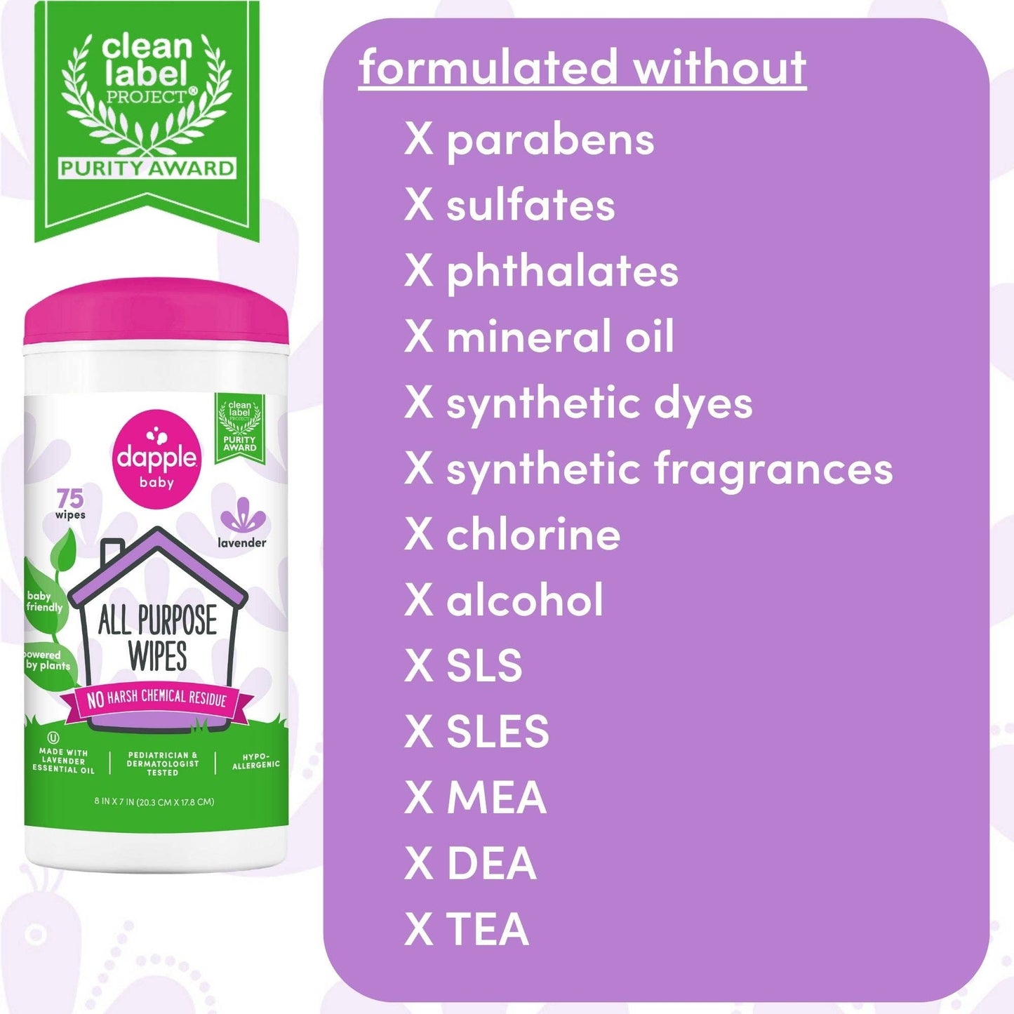 Dapple All Purpose Cleaner Wipes, Lavender, 75ct