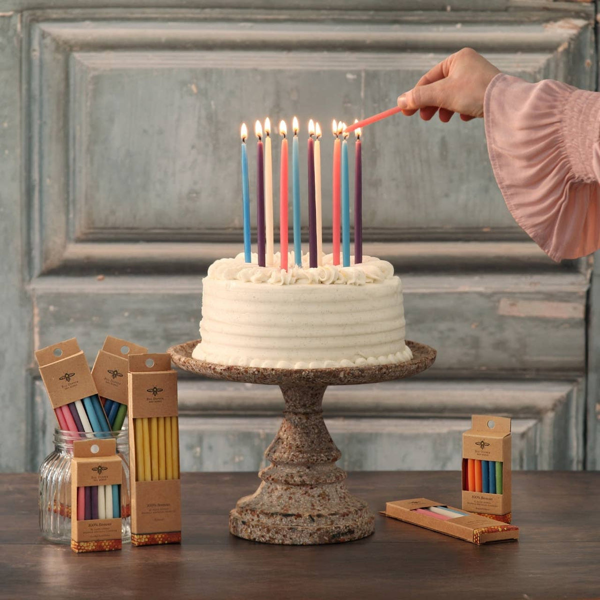 Birthday Candles – 100% Pure Beeswax – 6” Hand-Dipped: Natural