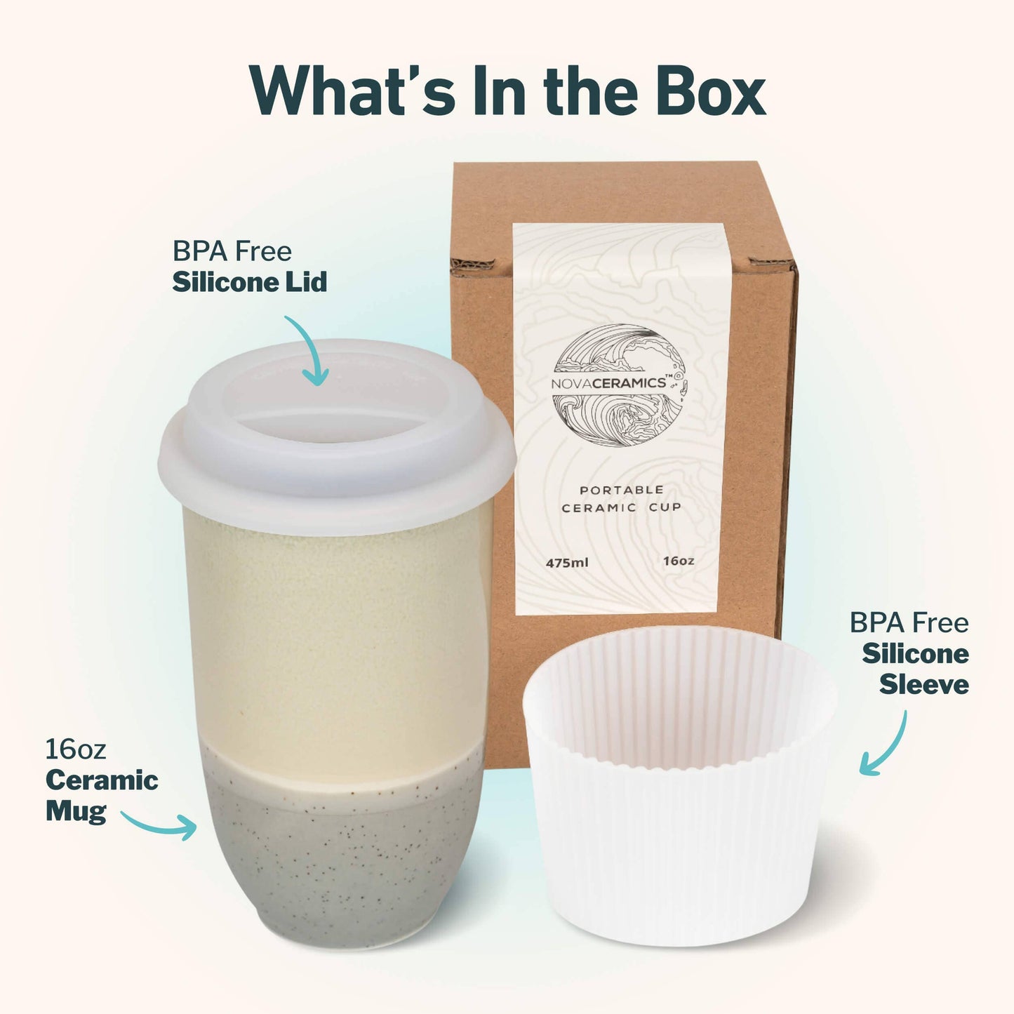 Mist Ceramic Travel Cup – 16oz with Lid & Sleeve