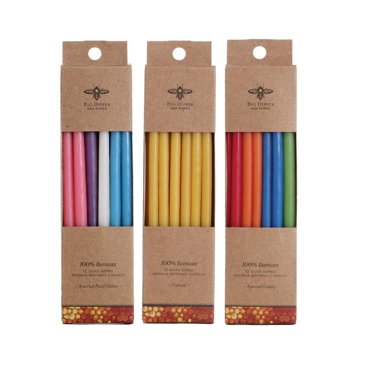 Birthday Candles – 100% Pure Beeswax – 6” Hand-Dipped: Natural