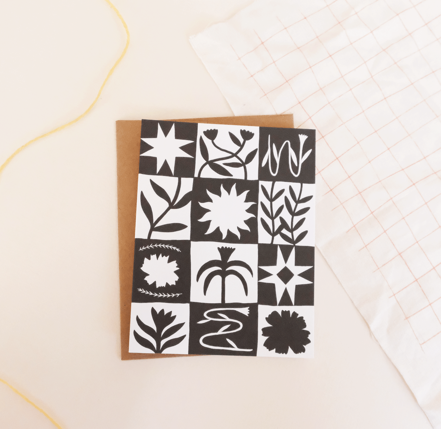Patchwork Greeting Card - Black and White Checker Design