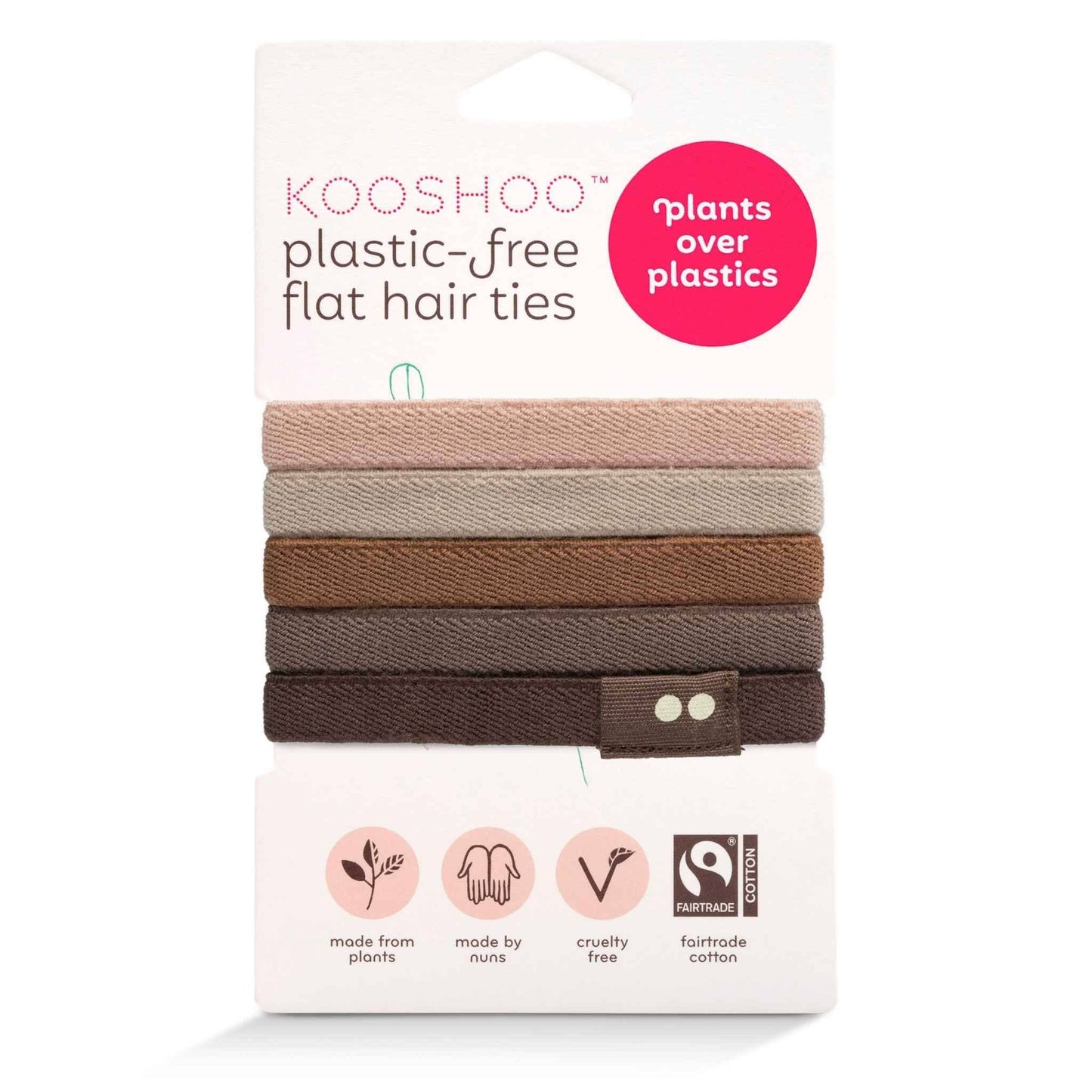 Plastic-free Flat Hair Ties - Organic Cotton, Earth Tints