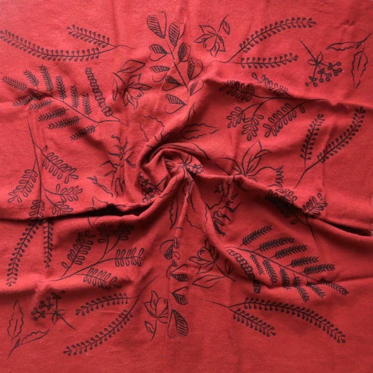 Poppy Red Botanical Print Naturally Dyed Bandana (Black)