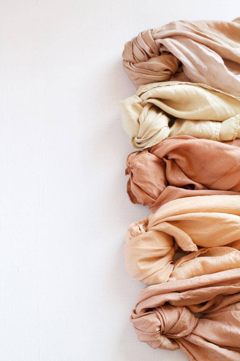 Hand Dyed 100% Silk Scarves Neutral Earthy tones