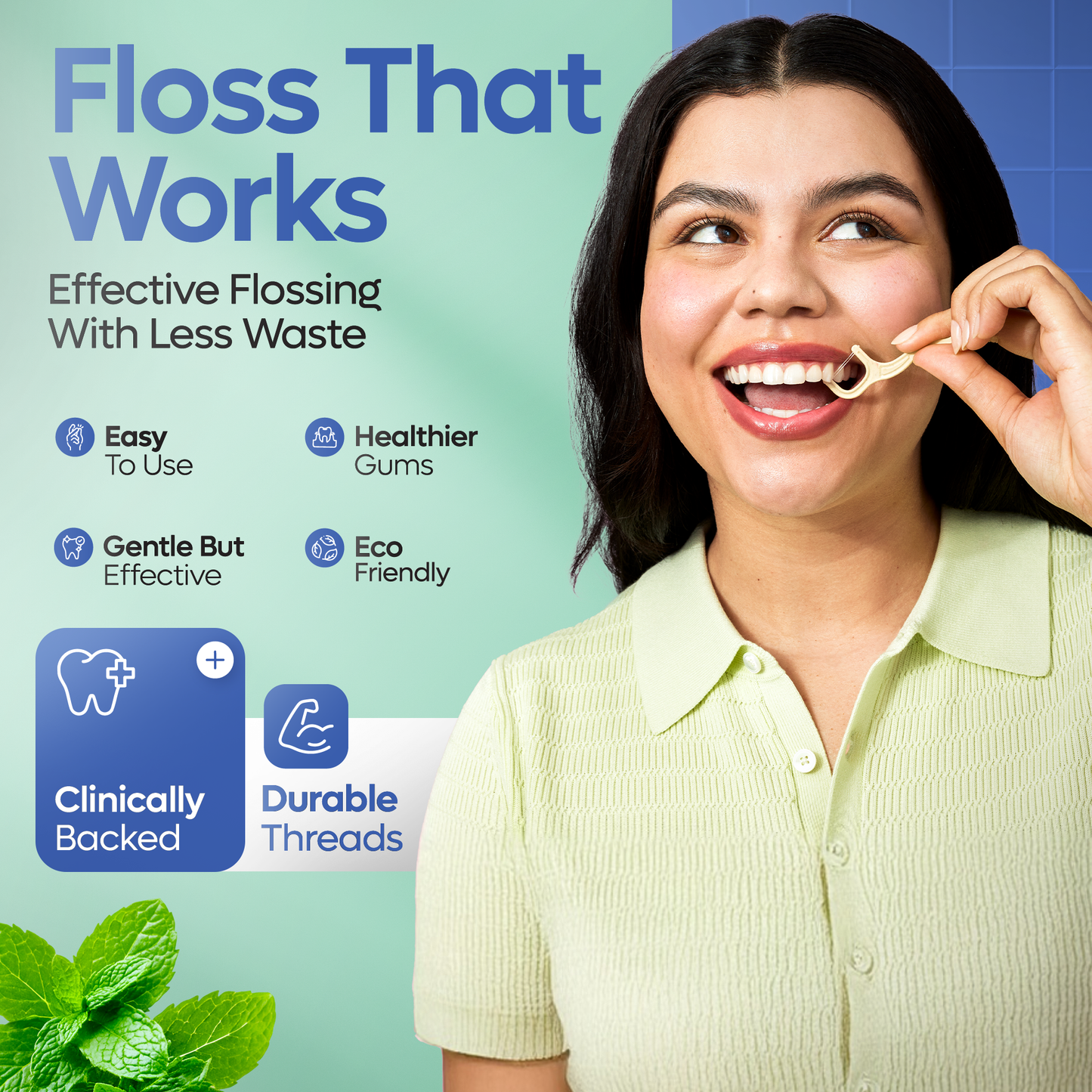 Eco-Friendly Dual Thread Floss Picks | Mint | PFA Free