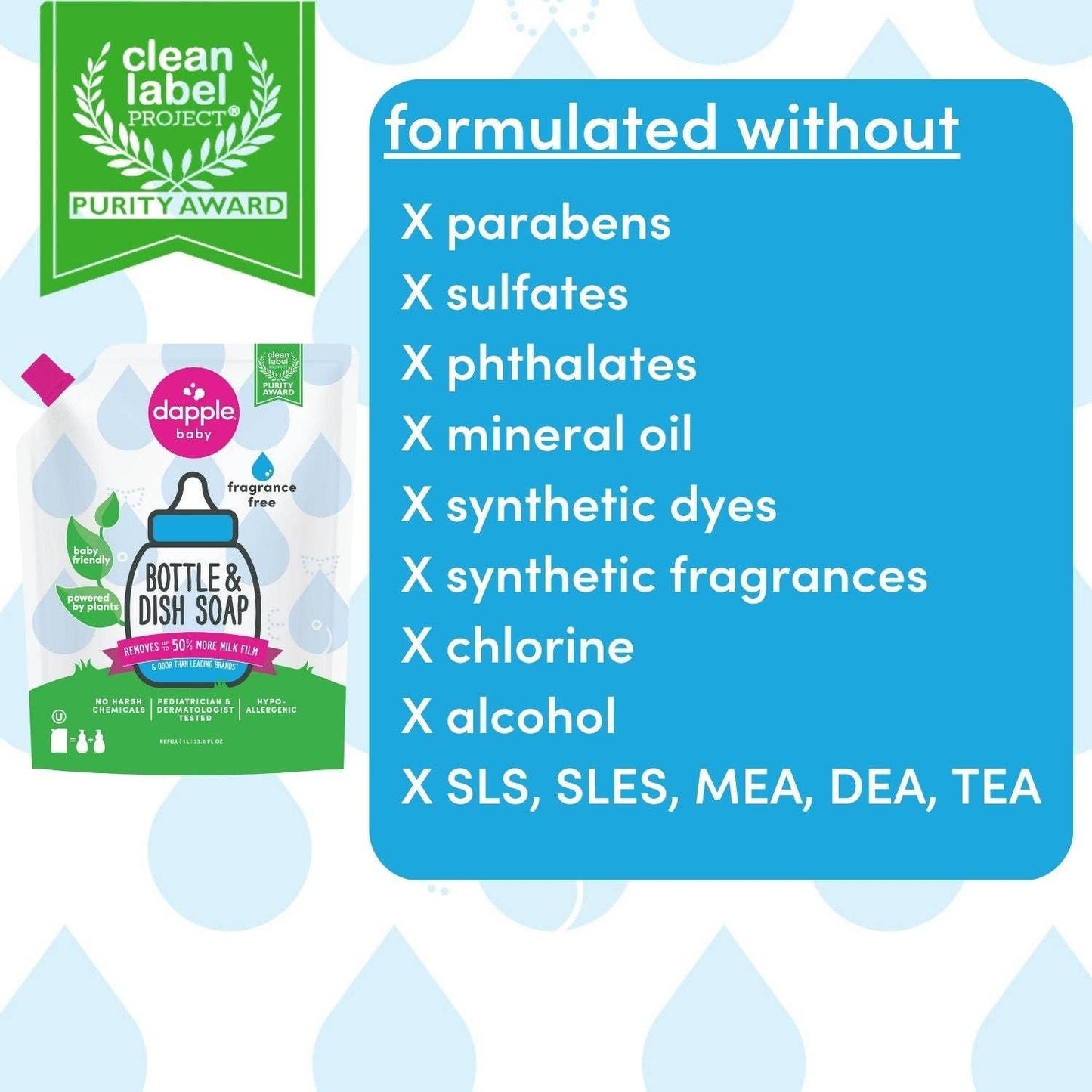 Dapple Baby Bottle & Dish Soap-Fragrance Free 34 oz.