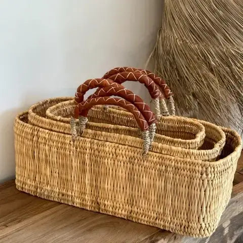 DarKech Reed Basket w/ Leather Handles